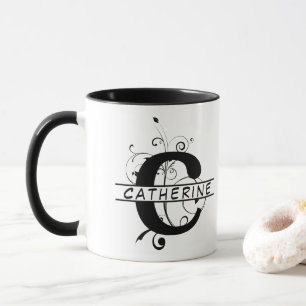 Floral Split Customised Alphabet monogram Letter C Mug