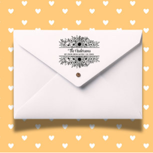 Floral Split Monogram, Flower Theme  Rubber Stamp