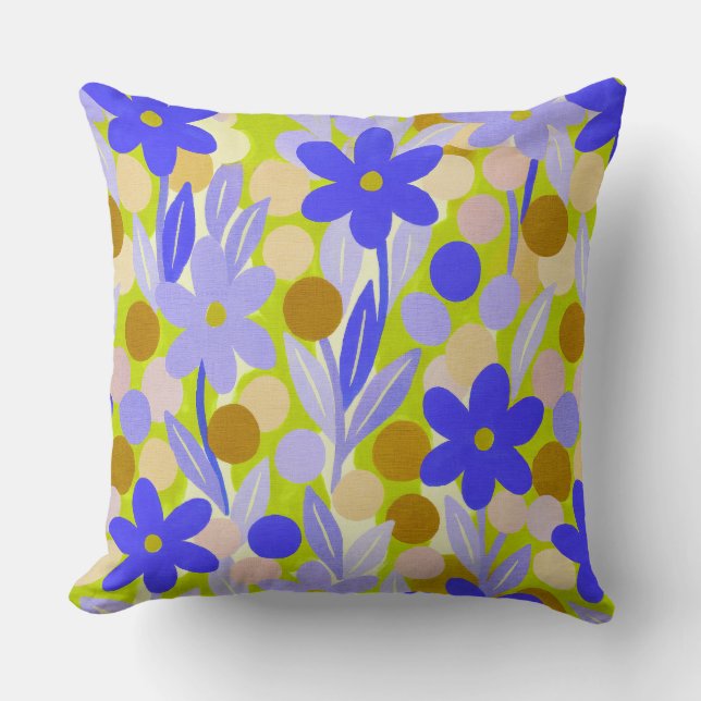 Floral Spots in retro green pattern Cushion (Front)