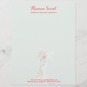 Floral Spray Bottle House Cleaning Business Letterhead Template