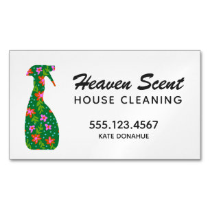 Floral Spray Bottle House Cleaning Logo Business B Magnetic Business Card