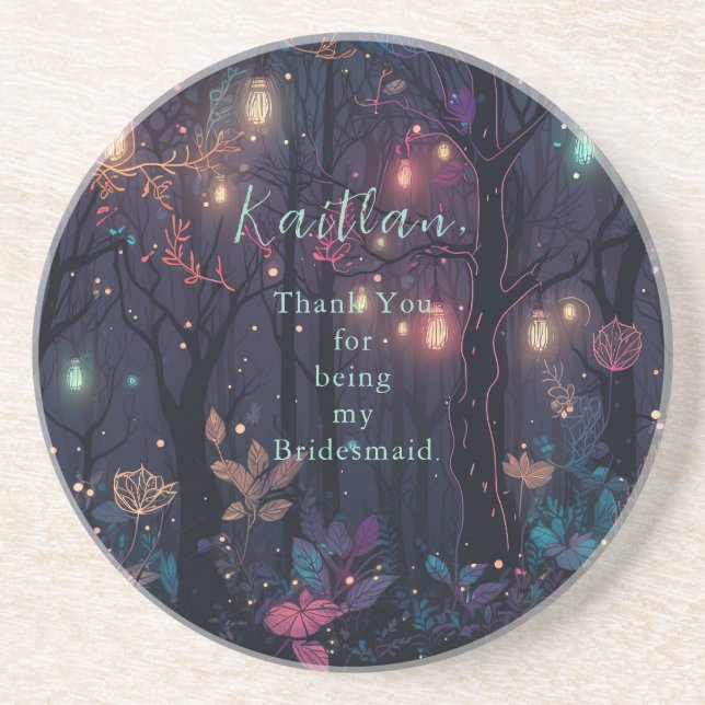 Floral Spray Fantasy Art Personalised Round Coaster (Front)