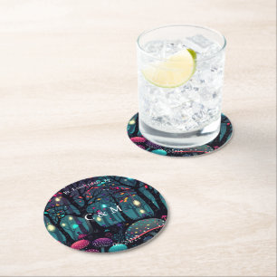 Floral Spray Fantasy Art Round Paper Coaster