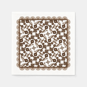 Floral Spray,Lace-BROWN-WHITE-PAPER NAPKINS