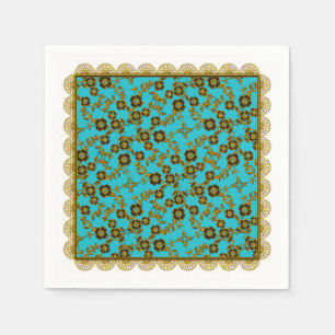 Floral Spray,Lace-GOLD-AQUA PAPER PARTY NAPKINS