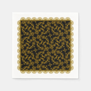 Floral Spray,Lace-GOLD-BLACK-PAPER PARTY NAPKINS