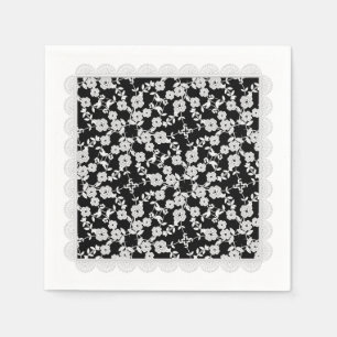 Floral Spray,Lace-White-Black-PAPER PARTY NAPKINS