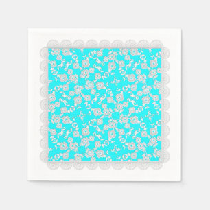 Floral Spray,Lace-WHITE-ROBINS EGG-PAPER NAPKINS