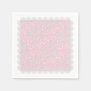 Floral Spray,Lace-WHITE-SOFT PINK-PAPER NAPKINS