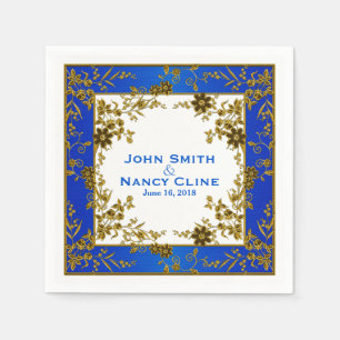 Floral Spray-Lt Blue-Gold-Elegant Framed Napkins