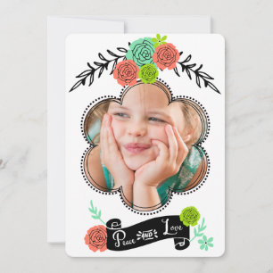 Floral Spray Peace and Love Holiday Photo Card