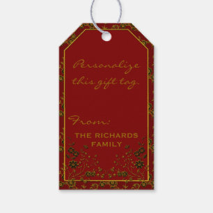 Floral Spray-RED-GOLD-Drk-GIFT TAGS