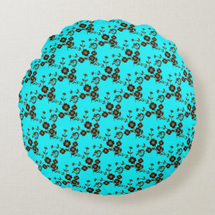 Floral Spray-S1-Robins Egg-Brown-16in ROUND PILLOW