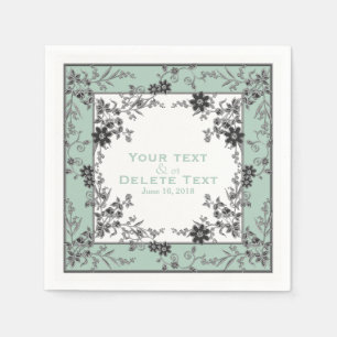 Floral Spray-Seafoam-Silver-Elegant Framed Napkins