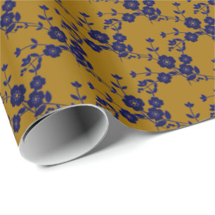 Floral Spray, Style 1-BLUE-GOLD-1-GIFT WRAP PAPER