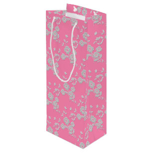 Floral Spray Style 1, Pink-White-WINE GIFT BAG