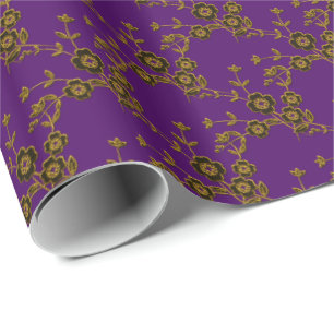 Floral Spray, Style 1-Purple-Gold-GIFT WRAP PAPER