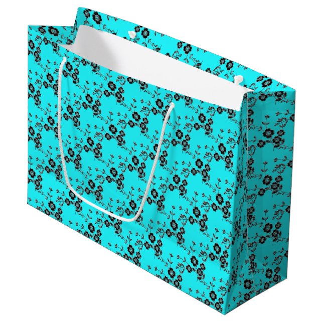 Floral Spray Style 1, Robins Egg-Silver-GIFT BAG L (Front Angled)