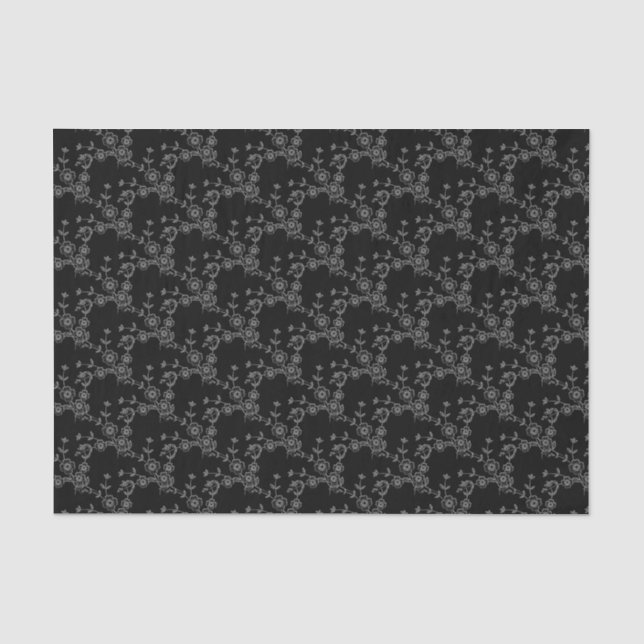 Floral Spray Style 1, Silver-Black-TISSUE WRAP Tissue Paper (Front)