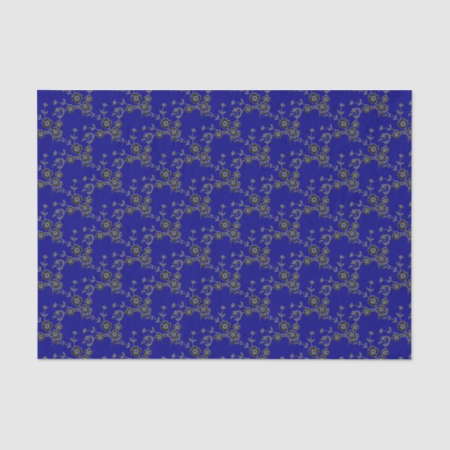 Floral Spray Style 1, Silver-Blue-TISSUE WRAP PAPE Tissue Paper (Front)