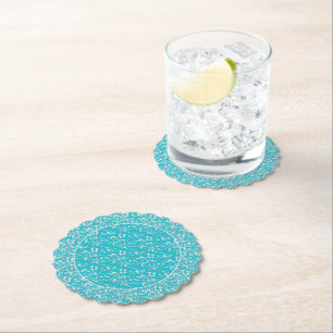 Floral Spray, White-Aqua-Style 6 Paper Coaster