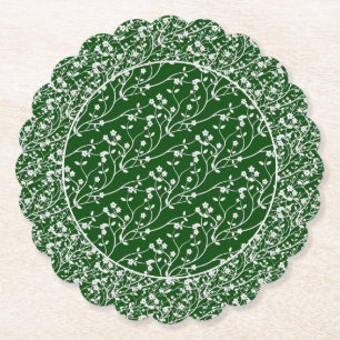 Floral Spray, White-Green-Style 6- Paper Coaster
