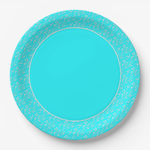Floral Spray,White-Robins Egg 5-PAPER PARTY PLATES