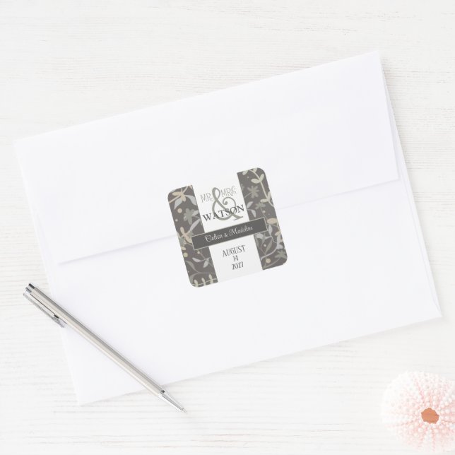 Floral Sprigs Elegant Modern Simple Inspirivity  Square Sticker (Envelope)