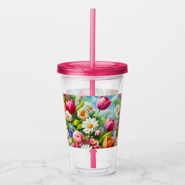 Floral/spring artwork  acrylic tumbler (Front)