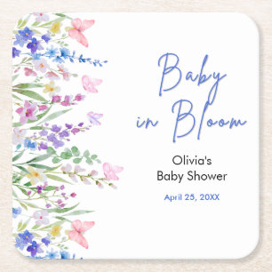Floral Spring Baby in Bloom Baby Shower   Square Paper Coaster