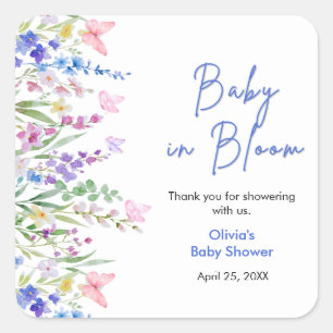 Floral Spring Baby in Bloom Baby Shower Square Sticker