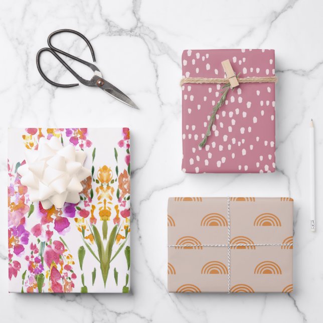 Floral Spring Birthday Wedding Party Wrapping Paper Sheet (Front)