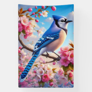 Floral/spring Blue Jay art Banner