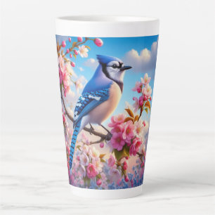 Floral/spring Blue Jay art Latte Mug