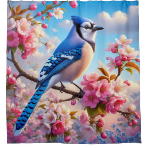 Floral/spring Blue Jay art Shower Curtain
