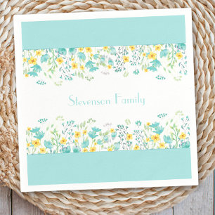 Floral Spring Blue Yellow Wildflowers Family Name Napkin