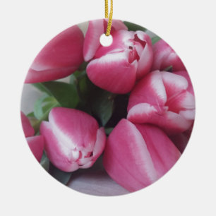 Floral Spring Bouquet of Pink Tulips, Flowers Ceramic Tree Decoration