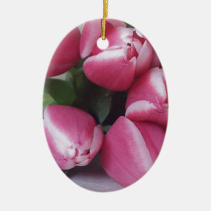 Floral Spring Bouquet of Pink Tulips, Flowers Ceramic Tree Decoration
