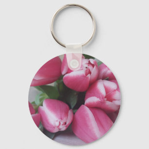 Floral Spring Bouquet of Pink Tulips, Flowers Key Ring
