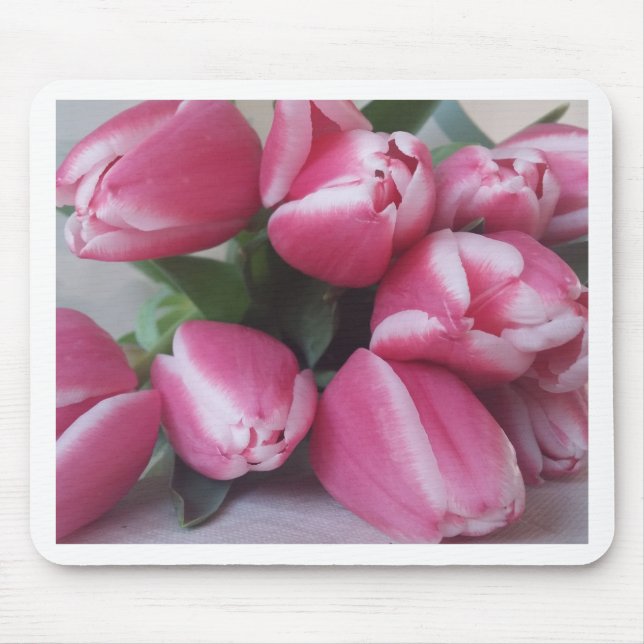 Floral Spring Bouquet of Pink Tulips, Flowers Mouse Pad (Front)
