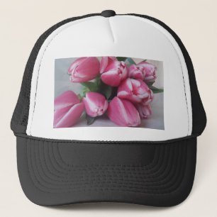 Floral Spring Bouquet of Pink Tulips, Flowers Trucker Hat