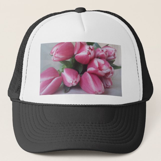Floral Spring Bouquet of Pink Tulips, Flowers Trucker Hat (Front)