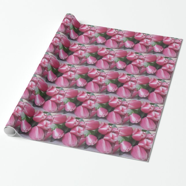 Floral Spring Bouquet of Pink Tulips, Flowers Wrapping Paper (Unrolled)