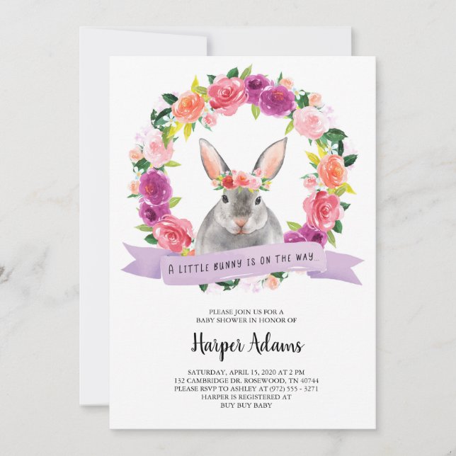 Floral Spring Bunny Baby Shower Invitation (Front)