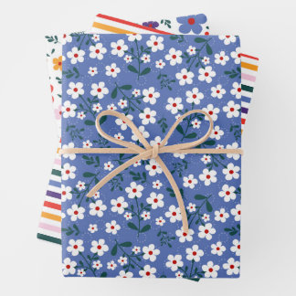 Floral Spring Colorful Stripes Wrapping Paper Sheet