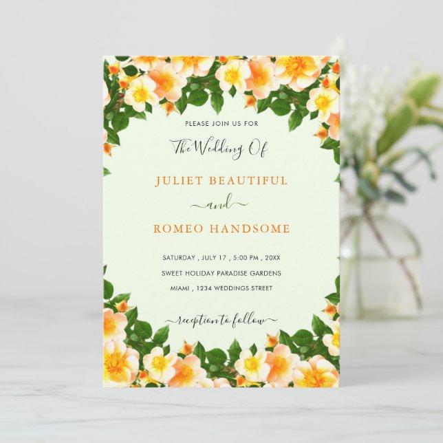 Floral Spring Custom Wedding Invitation Example (Standing Front)