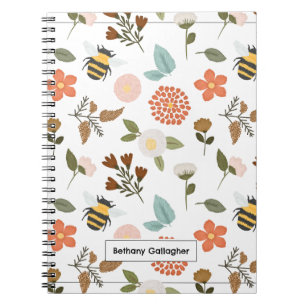 Floral Spring Daffodil & Bees   Personalized  Notebook