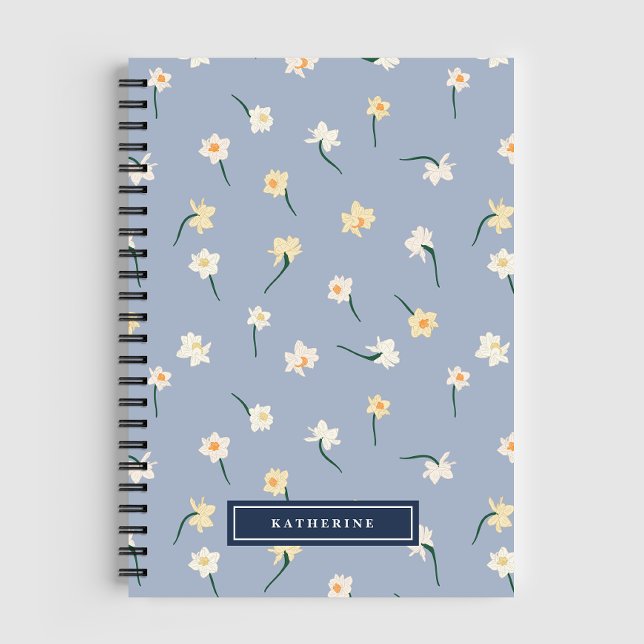 Floral Spring Daffodil | Dusty Blue Personalised Notebook (Creator Uploaded)