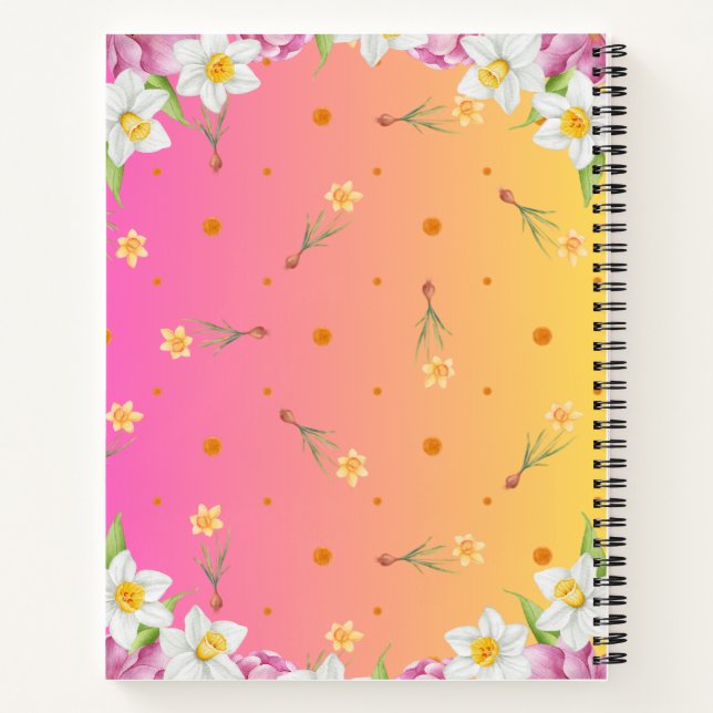 Floral Spring Daffodil | Dusty Blue Personalised Notebook (Back)