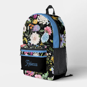 Floral Spring Design Personalised Blue Trim Printed Backpack
